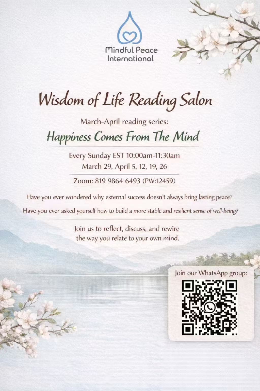Wisdom of Life Reading Salon - Happiness Comes From The Mind